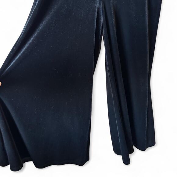 Black Velvet Gaucho Pants Foldover Waist Y2K Goth Indie Made in USA - Picture 3 of 7